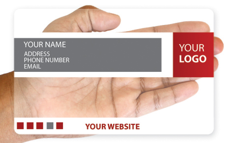 Clear plastic business card design with red and gray