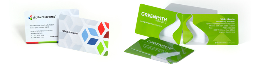 Plastic business cards, clear business cards, and transparent business cards